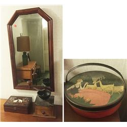 Vintage Mirror, Coffee Grinder, Tin