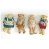 Image 1 : A set of four miniature Teddy bears, fully-jointed china bodies, clothed in hand-woven outfits, a...