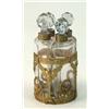 Image 1 : A French glass scent bottle set, comprising four bottles and facetted stoppers in a cylindrical g...