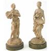 Image 1 : A pair of terracotta statuettes, of a male and female fruit picker, each semi draped on cushion b...