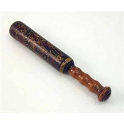A George IV turned wood truncheon, painted and gilt with the Royal coat of arms against a red gro...