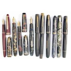A collection of ten fountain pens, comprising a Montblanc Meisterstruck with red body, two Parker...