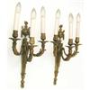 Image 1 : A set of four gilt metal three branch wall lights, of Adam design, each foliate sconce arm leadin...