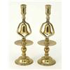 Image 1 : A pair of 19th century brass ‘bell’ candlesticks, each knopped stem with inset brass bell above p...