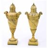 Image 1 : A pair of ormolu mounted yellow marble table lamps, of tapering form with twin handles and foliat...