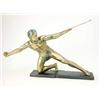 Image 1 : An Art Deco composition figure, the painted bronze effect semi-draped man kneeling on one leg wit...
