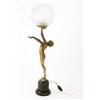 Image 1 : An Art Deco bronzed spelter table lamp with glass globe and female stem, on marble base, 27 ins....