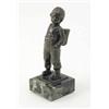 Image 1 : An early 20th century bronze figure of a Dutch boy, modelled wearing a satchel with hands in his...