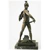 Image 1 : A bronze figure of a gladiator, drawing his sword, signed E.Picault, on marble rectangular base,...