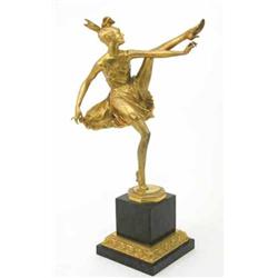 A gilt bronze figure of a dancer, after Bruno Zack, modelled standing on one leg with the other s...