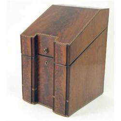 A George III block-fronted mahogany knife box, with chequer borders in boxwood and ebony and with...