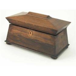 A Regency rosewood sarcophagus tea caddy, 13ins...