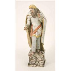 A late 18th century Staffordshire figure of St. Philip, bearded character in long robe, standing...