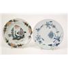 Image 1 : Two 18th century English delftware plates, one painted in polychrome, the other in blue, former c...