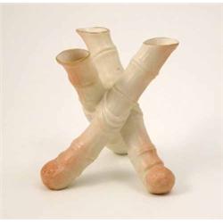 A Robinson & Leadbetter Ltd. posy vase, formed as three bamboo-effect chutes, circa 1910, 5.5in....