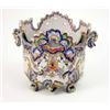 Image 1 : A late 19th century Desvres two-handled jardiniere, with shell-moulded rim, painted with flowers...