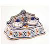 Image 1 : An Henriot, Quimper inkstand, with two covered wells, painted in traditional style, 6.5in....