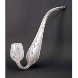 A Victorian Nailsea glass pipe, streaked in opaque white, 13in....