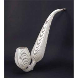 A Victorian Nailsea glass pipe, streaked in opaque white, 15in....