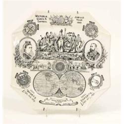 A Victorian Balance of Payments plate, 1887, printed in monochrome, 9.5in...