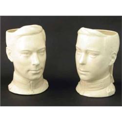 Two Bretby royal commemorative portrait mugs in cream-coloured earthenware, George VI and Edward...