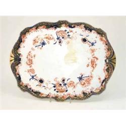 A Royal Crown Derby cabaret tray, printed with flowers in iron-red and gilt with blue border, pat...