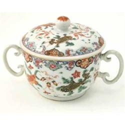 A Chinese 2-handled bowl and cover, decorated with carp, 4.25ins (handles restored)...
