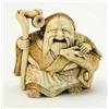 Image 1 : A signed Japanese ivory netsuke of a man with staff and deer. 1.5ins...