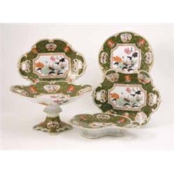 A Victorian ‘Real Ironstone China’ dessert service, twenty-five pieces including tall comport and...