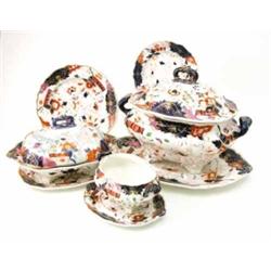 A 19th century Davenport Stone China dinner service, forty-six pieces including covered soup ture...