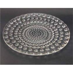 A Lalique ‘Cactus’ platter, pre-war, clear glass, a design of radiating dots in black, stencilled...