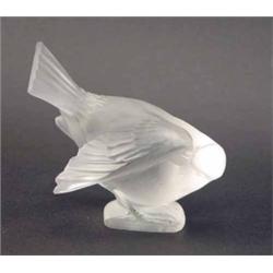 A Lalique frosted glass bird ‘Moineau Coquet’, pre-war, cat. ref. 1165, stencilled mark R. Laliqu...