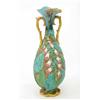 Image 1 : A Victorian Minton-style majolica vase, with leaf handles, moulded with foxgloves, 16.5ins (a.f)...