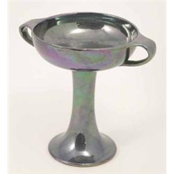 A Moorcroft two handled lustre cup, Art Nouveau style with broad bowl and tapering stem, coloured...