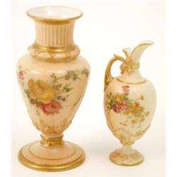 A Royal Worcester blush ivory vase, pedestal form painted with flowers, date code 1907, shape 173...