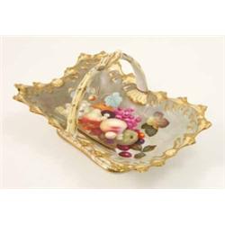 A Chamberlain’s Worcester basket, finely painted with fruit in a basket, against a grey ground an...
