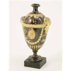 A rare James Neale & Co., Hanley marbled urn, circa 1776-86, neo-classical style with gilded fema...