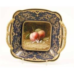 A good Coalport two handled dish, finely painted with two peaches, signed F. H. Chivers, within a...