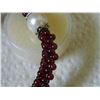 Image 5 : BRACELET - NATURAL GARNET BEADS & NATURAL ROUND WHITE PEARL IN 925 STERLING SILVER SETTING - WITH CE