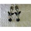 Image 2 : EARRINGS - ONYX & RHINESTONES - SHEPARD HOOKS