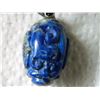 Image 4 : HAND CRAFTED CARVED LAPIS ON ROPE - 1 1/2" TALL X 1" DIAMETER - HAS UNIQUE SWAN CLASP/HOOK (non-fero