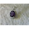 Image 2 : NECKLACE - 3.5CT AMETHYST & DIAMOND NECKLACE OVAL CUT AMETHYST IN STERLING SILVER SETTING - INCLUDES