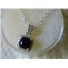 Image 2 : NECKLACE - SQUARE FACETED BLUE SAPPHIRE & DIAMOND IN STERLING SILVER SETTING - RETAIL ESTIMATE $275