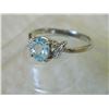 Image 3 : RING - OVAL FACETED LIVELY SKY BLUE TOPAZ & 2 DIAMONDS IN STERLING SILVER SOLITAIRE DESIGNED SETTING