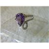 Image 1 : RING - OVERSIDED 4CT PEAR FACETED AMETHYST & 2 DIAMONDS IN STERLING SILVER SETTING - INCLUDES CERTIF