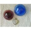 Image 2 : HEART PENDANT - WHITE JADE  - WRAPPED WITH COPPER WIRE TO MAKE BALE & 2 DEFLATED GLASS BALLS - UNIQU