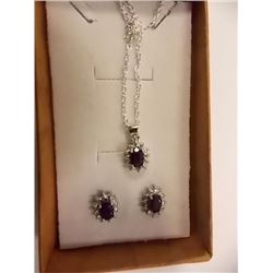 NECKLACE & EARRING SET - NEW - 1.85 TCW SAPPHIRE & DIAMONDS IN STERLING SILVER SETTING - INCLUDES CE