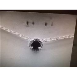 NECKLACE - ROUND FACETED RICH DEEP RED/BROWN GARNET & ROUND FACETED DIAMOND IN STERLING SILVER SETTI