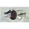 Image 1 : RING - PEAR FACETED GARNET WITH 2 SHOULDER GEMS IN STERLING SIILVER SETTING - RETAIL ESTIMATE $335