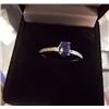 Image 4 : RING - OVAL FACETED BLUE SAPPHIRE & 2 DIAMONDS IN STERLING SILVER SOLITAIRE DESIGNED SETTING - RETAI